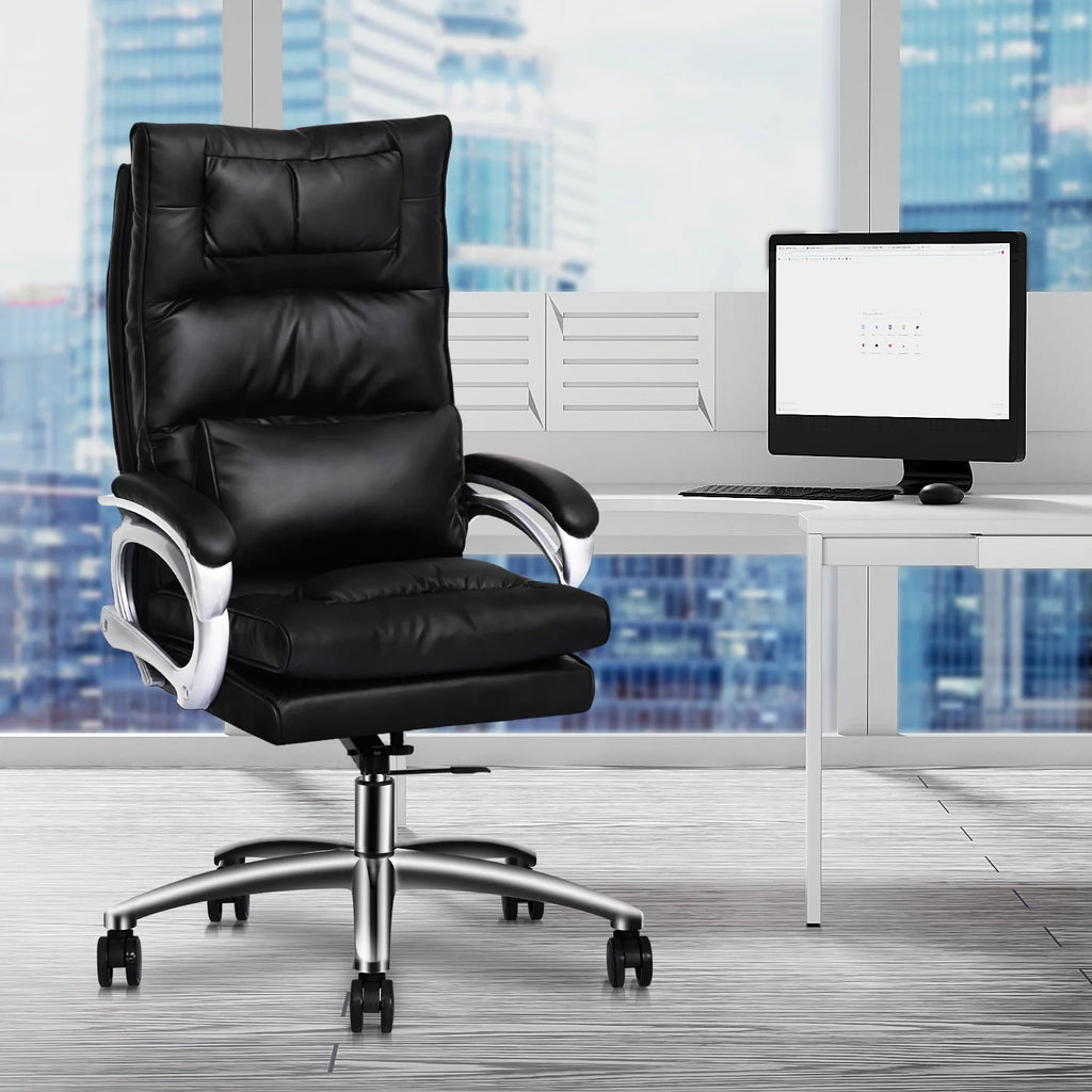 Black Leather Rolling Executive Office Chair with Detachable Lumbar Support H86988