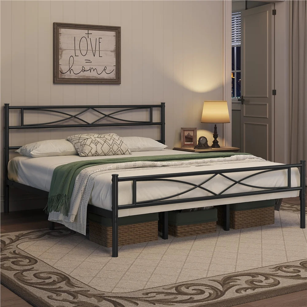 Metal King Bed Frame with Headboard and Footboard C185