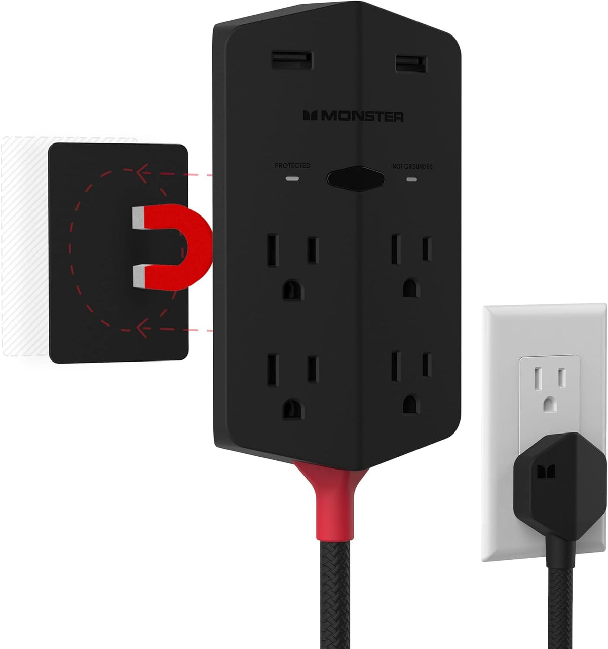 Black Pack of 2 Outlet Extender with 4 AC Outlets, 2 USB-A Ports, 20W Power Delivery O624