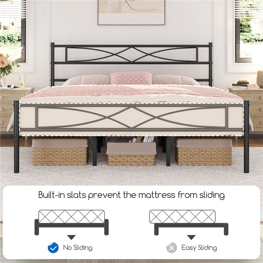 Metal King Bed Frame with Headboard and Footboard C185