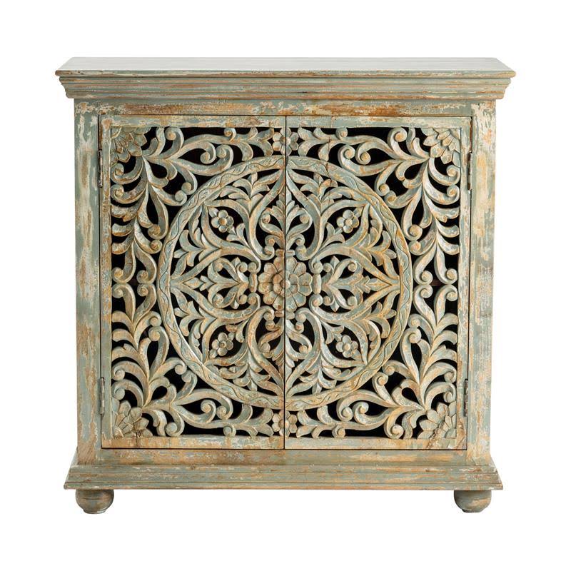 Mango Wood Carved 2 Door Cabinet W3684