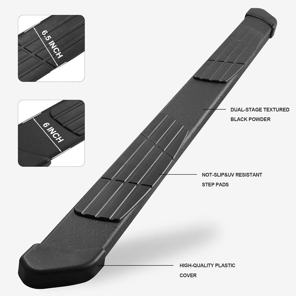 6.5 inch Running Boards Side Steps Nerf Bars Black Power Coating A4212