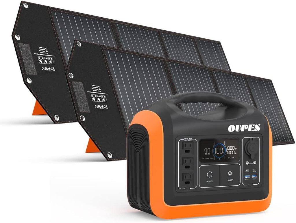 Solar Generator 1100W with 2pcs Foldable Solar Panel 100W, 3x 110V AC Outlets V69295