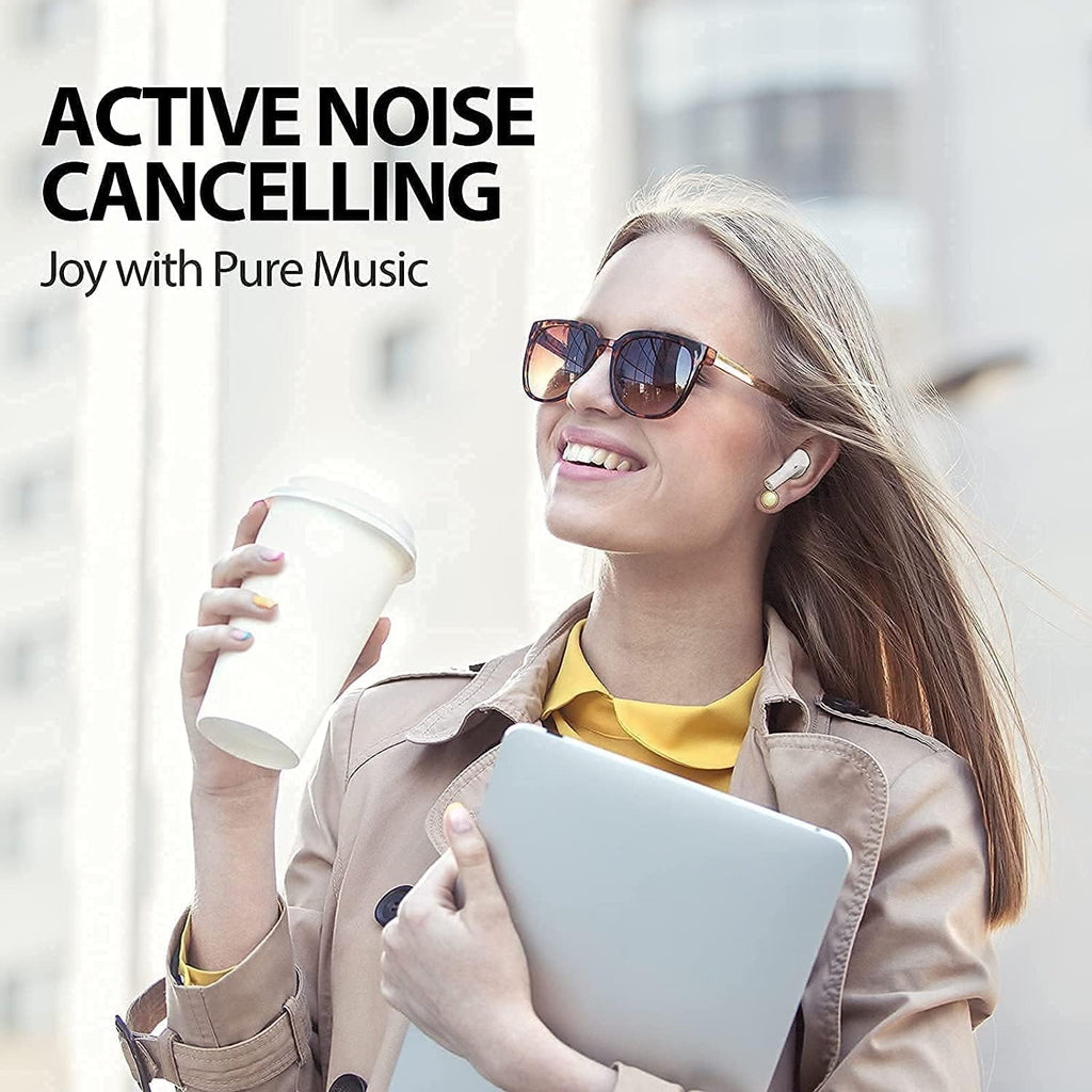Wireless Bluetooth Earbuds Noise Cancelling IPX7 Waterproof with Microphone White Pack of 2 H618