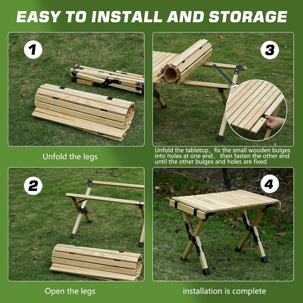 Portable Folding Wooden Camping Table with Carry Bag U573216