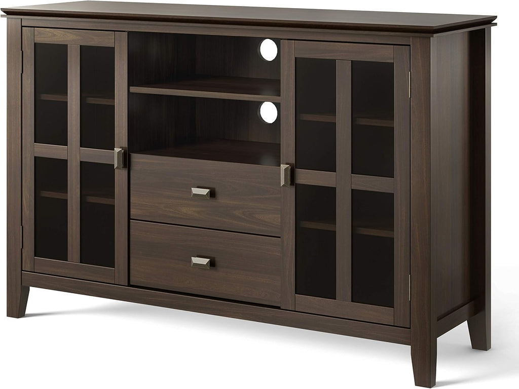 Black Solid Wood TV Media Stand with Storage Shelves and Cabinets A286