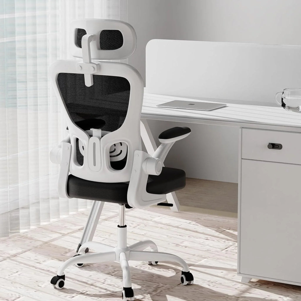 White Ergonomic Mesh Office Chair with Lumbar Support and Headrest W126809
