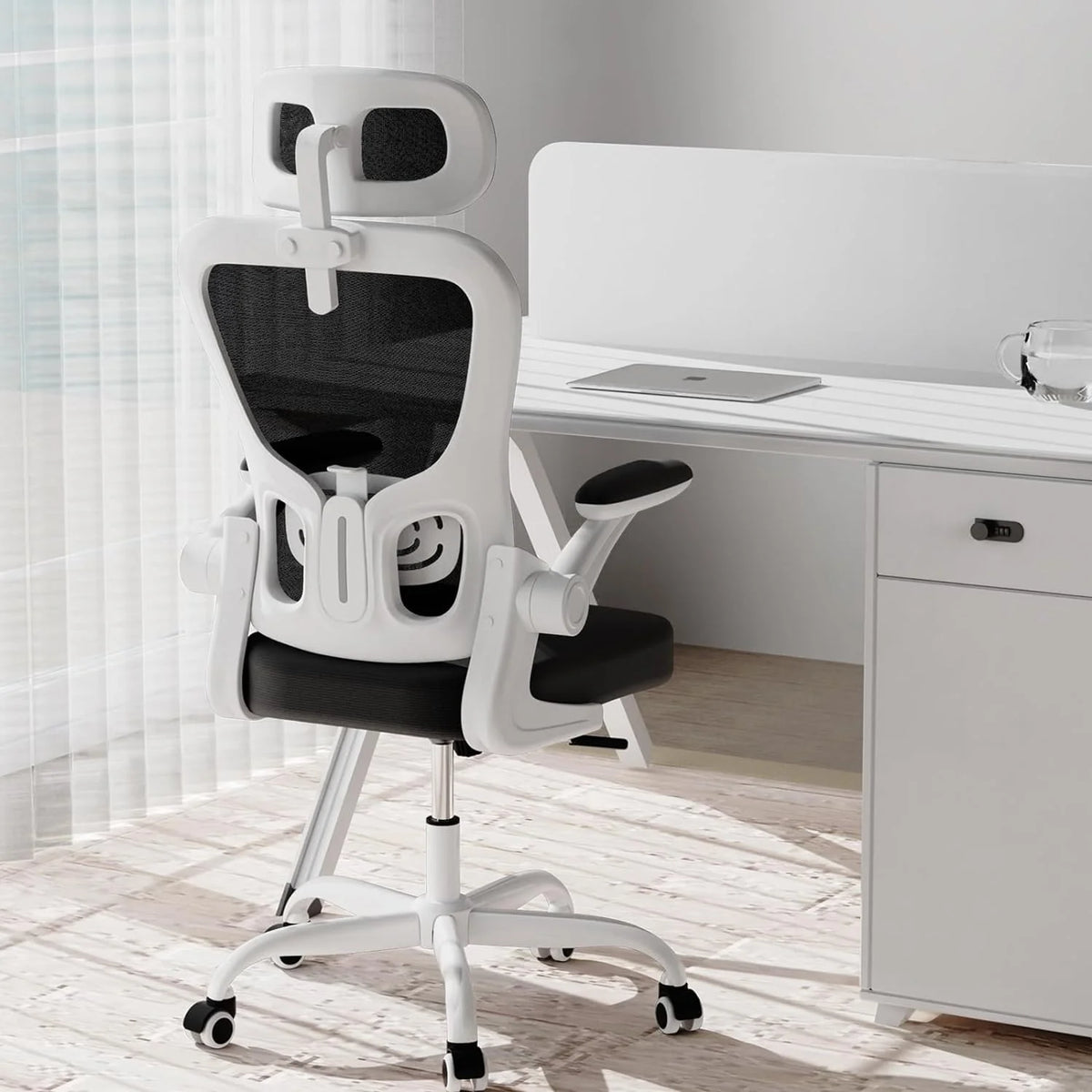 White Ergonomic Mesh Office Chair with Lumbar Support and Headrest W126809