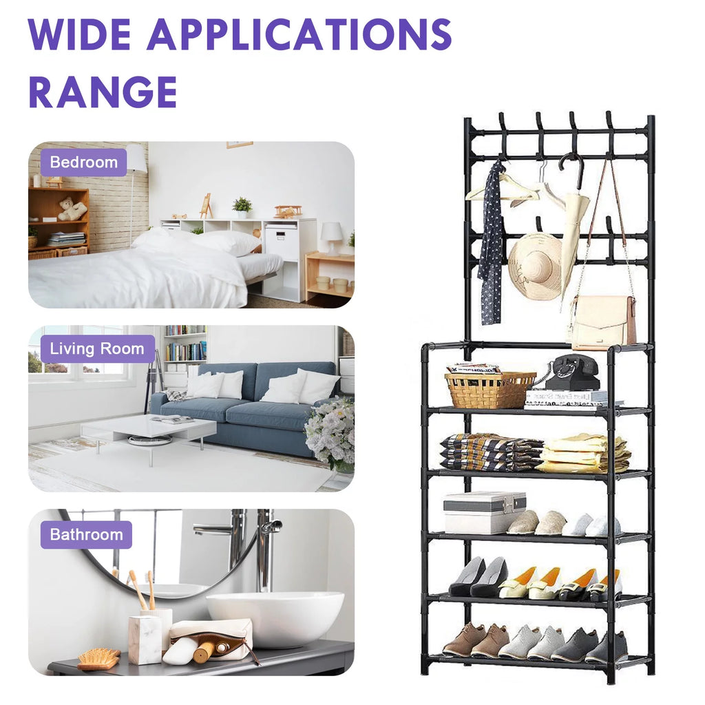 Coat Rack Stand with 5 Shelves Storage Black K75126