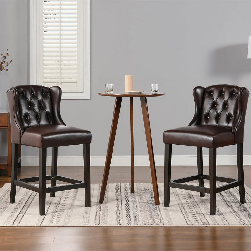 26" Tufted Faux Leather Bar Stool Set of 3 X838