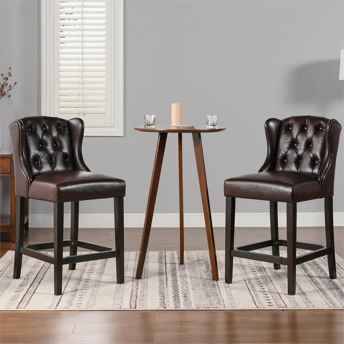 26" Tufted Faux Leather Bar Stool Set of 3 X838
