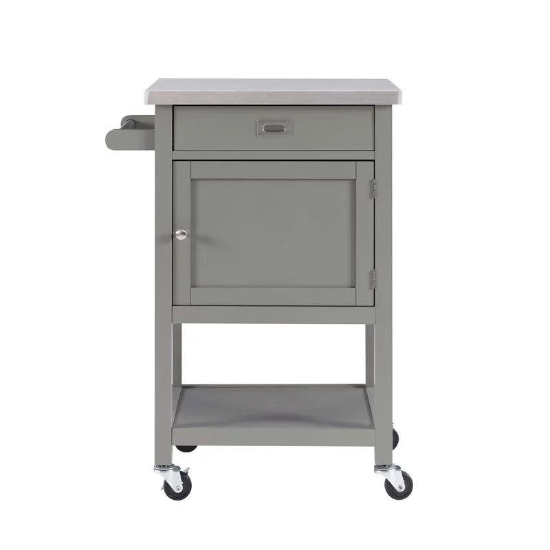 Gray Wood Stainless Steel-Top Kitchen Cart M266