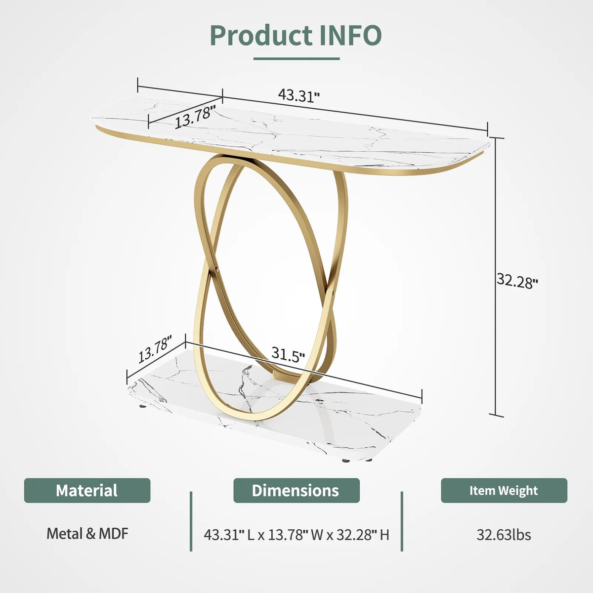 White & Gold Faux Marble Console Table Y210