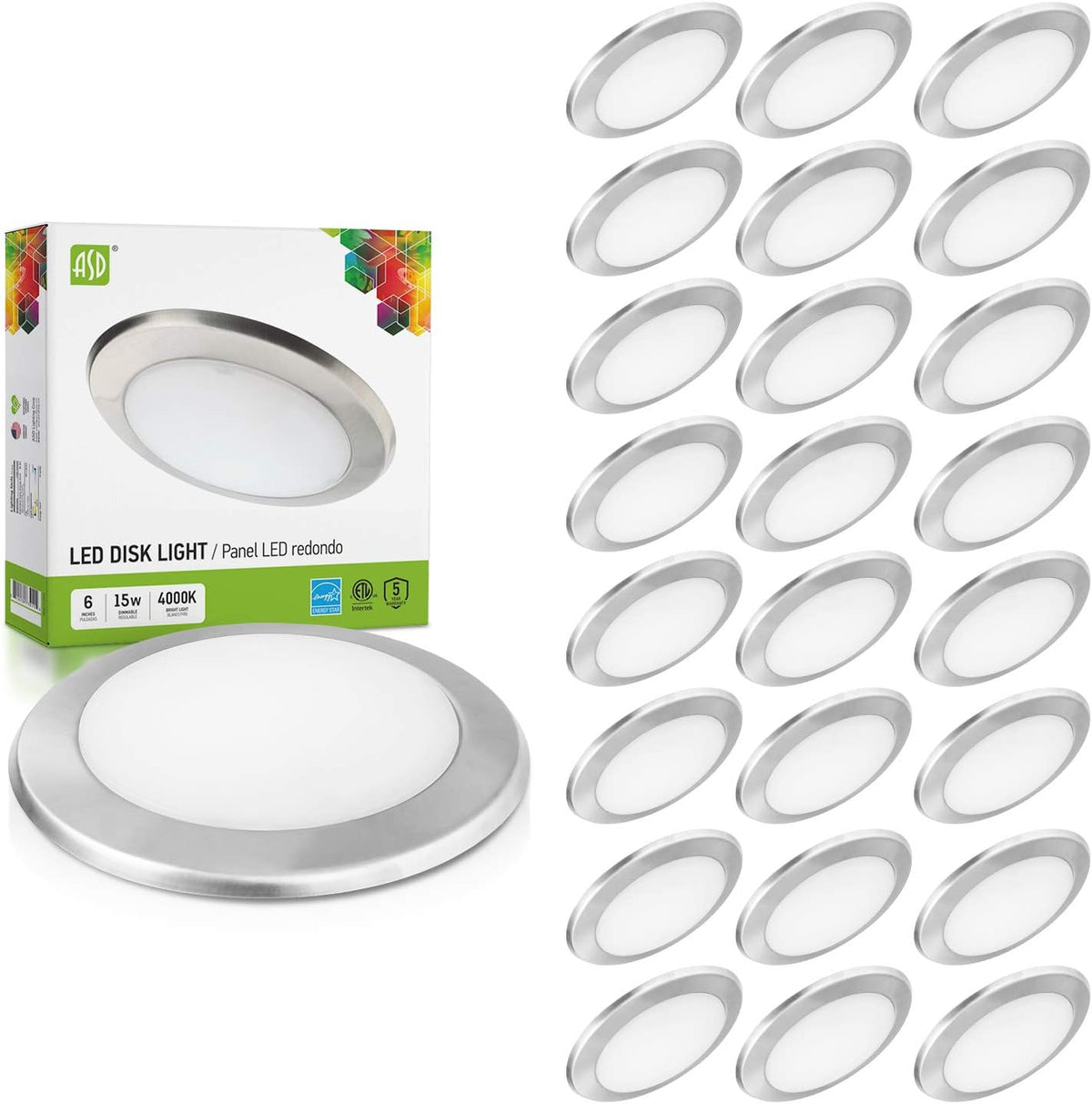 24 Pack 6 Inch LED Disk Light Dimmable Recessed Ceiling Light White Finish 4000K Wet Location Z508366