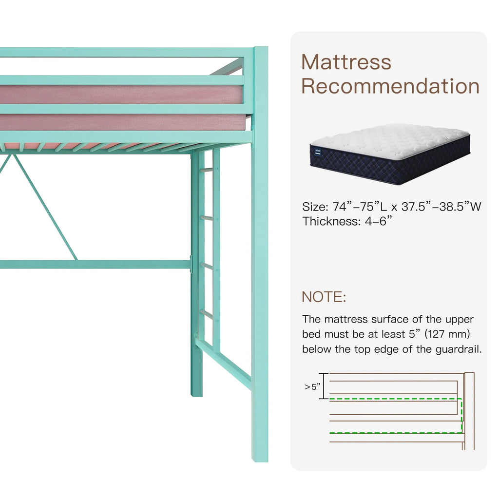 Black Twin Size Metal Loft Bed with Stair & Safety Guard J3661