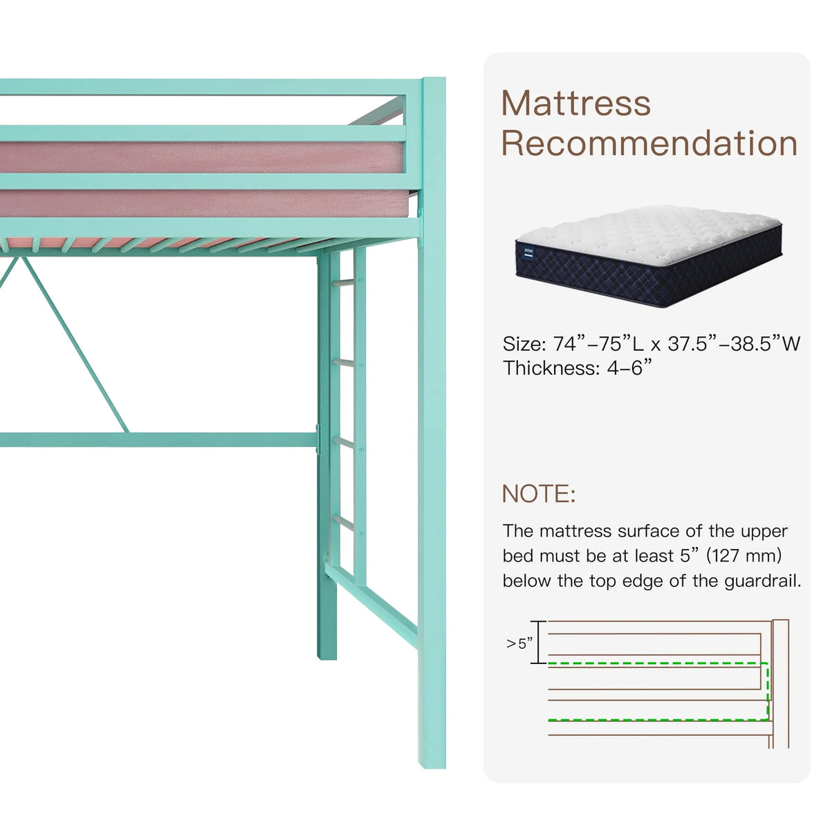 Black Twin Size Metal Loft Bed with Stair & Safety Guard J3661
