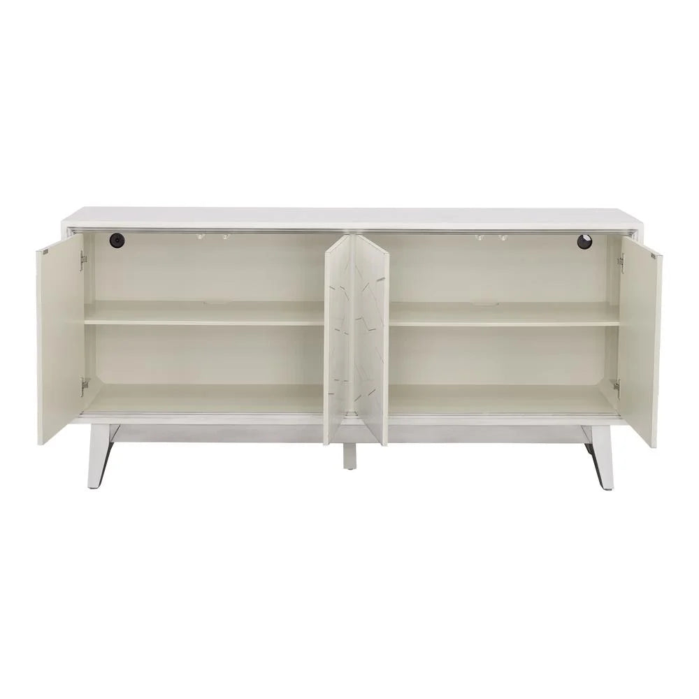 4-Door Wood Credenza in White and Silver W150202
