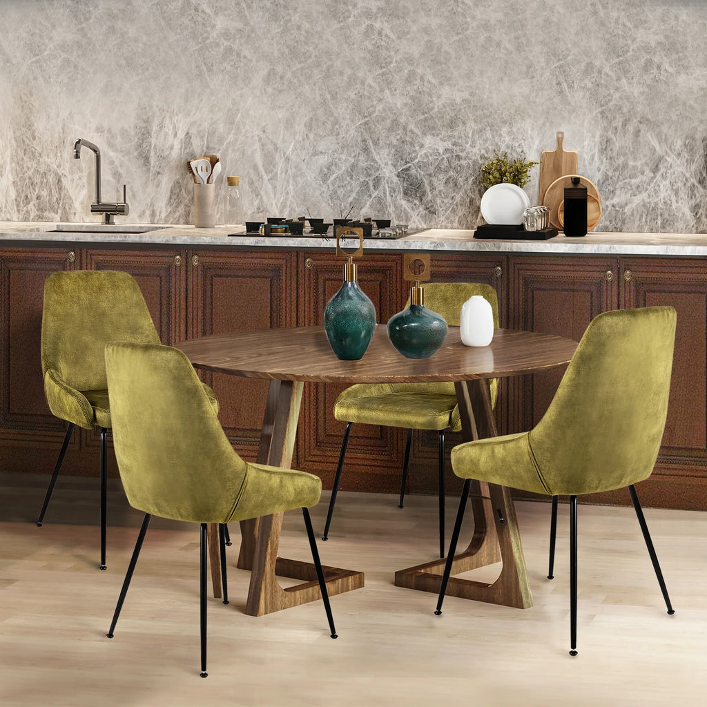 5 Piece Rectangle Dining Table and Green Velvet Chairs U690
