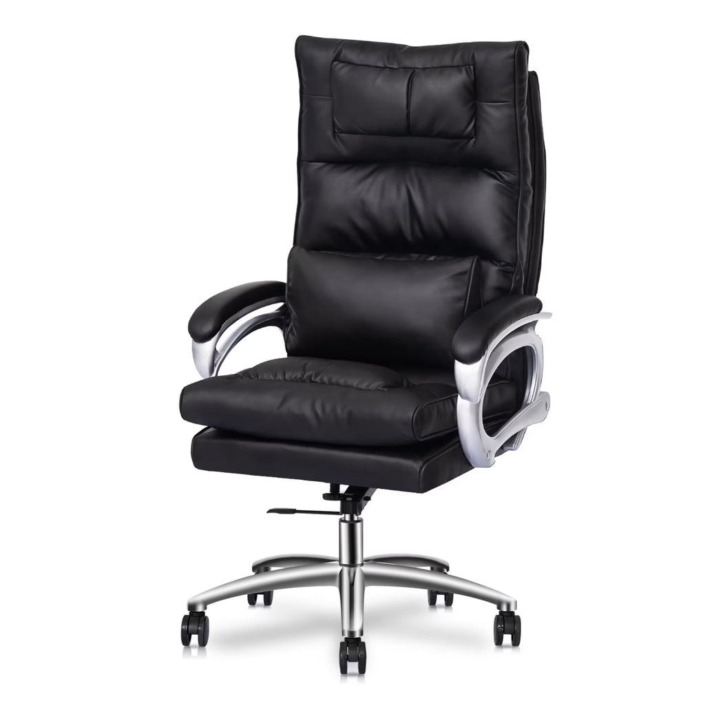 Black Leather Rolling Executive Office Chair with Detachable Lumbar Support H86988