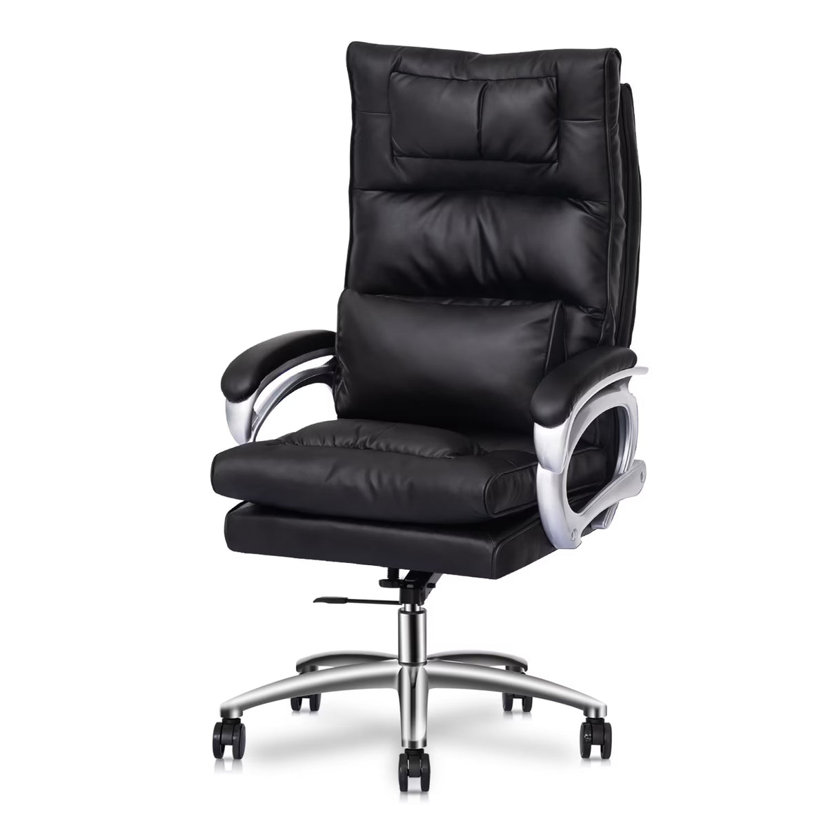 Black Leather Rolling Executive Office Chair with Detachable Lumbar Support H86988