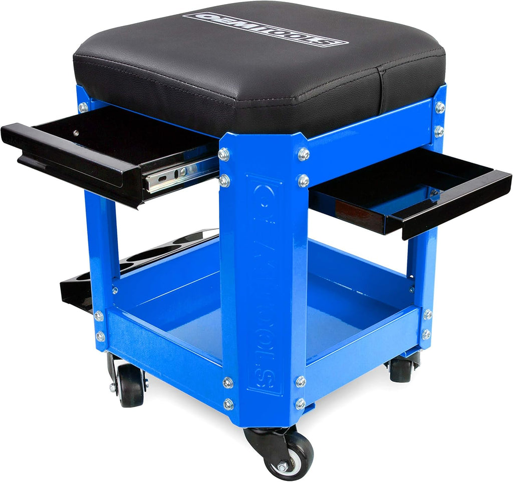 Green Rolling Workshop Mechanics Creeper Seat with 2 Tool Storage Drawers E61694