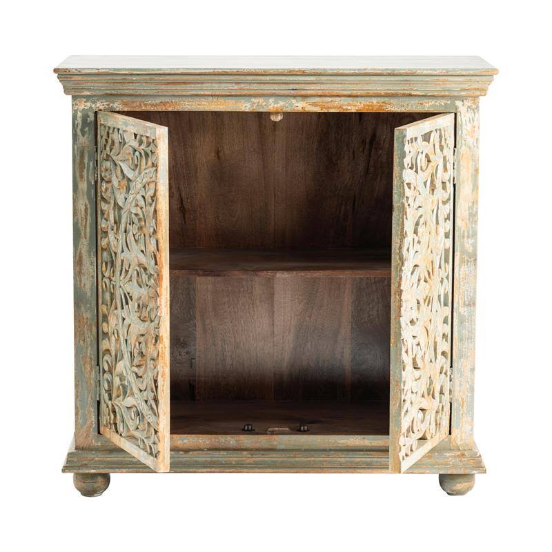 Mango Wood Carved 2 Door Cabinet W3684
