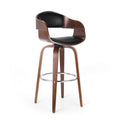 Midnight Black and Walnut Upholstered Swivel Barstool F248