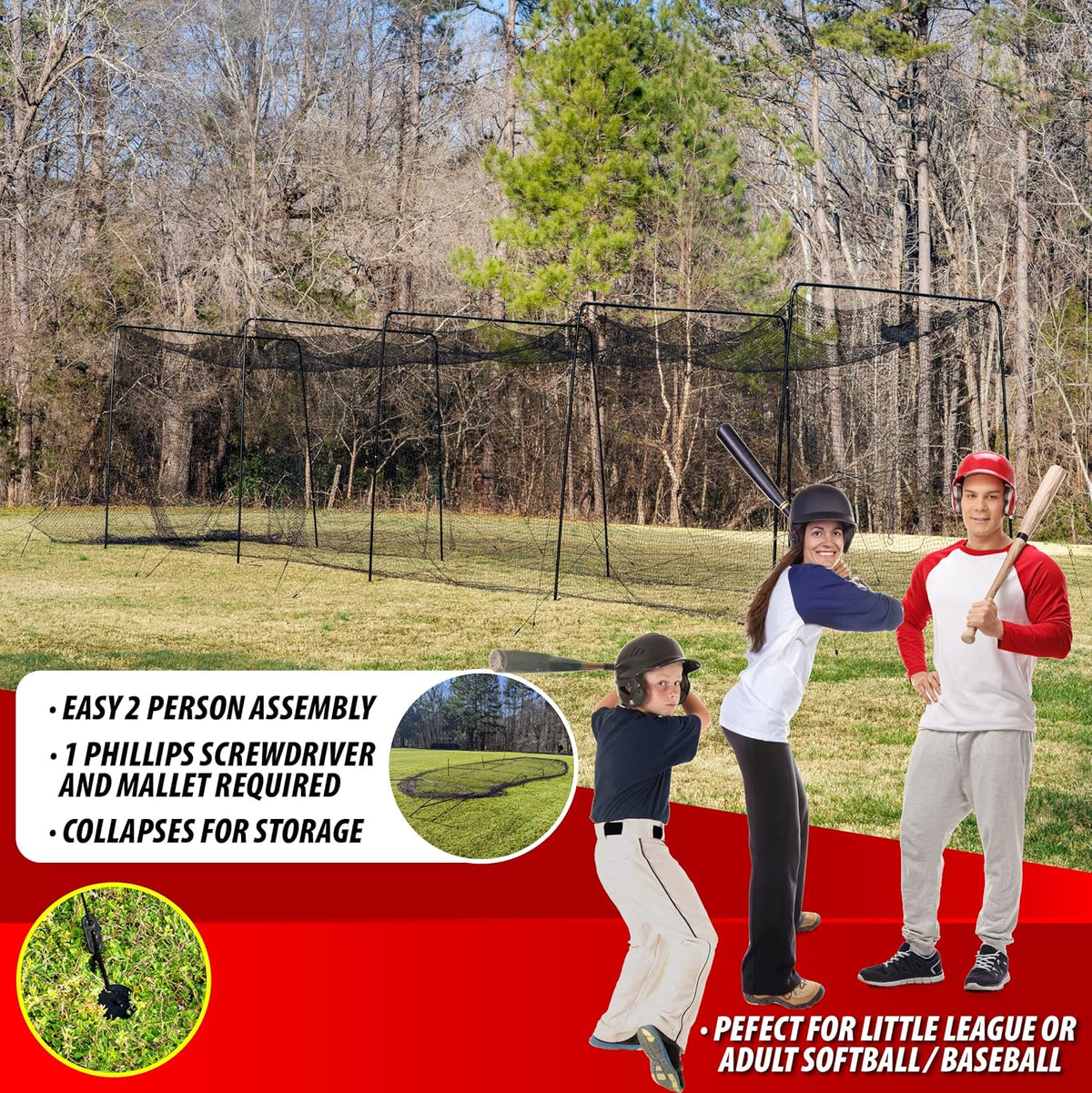 40 and 60 Foot Batting Cage with Frame and Netting Y86516