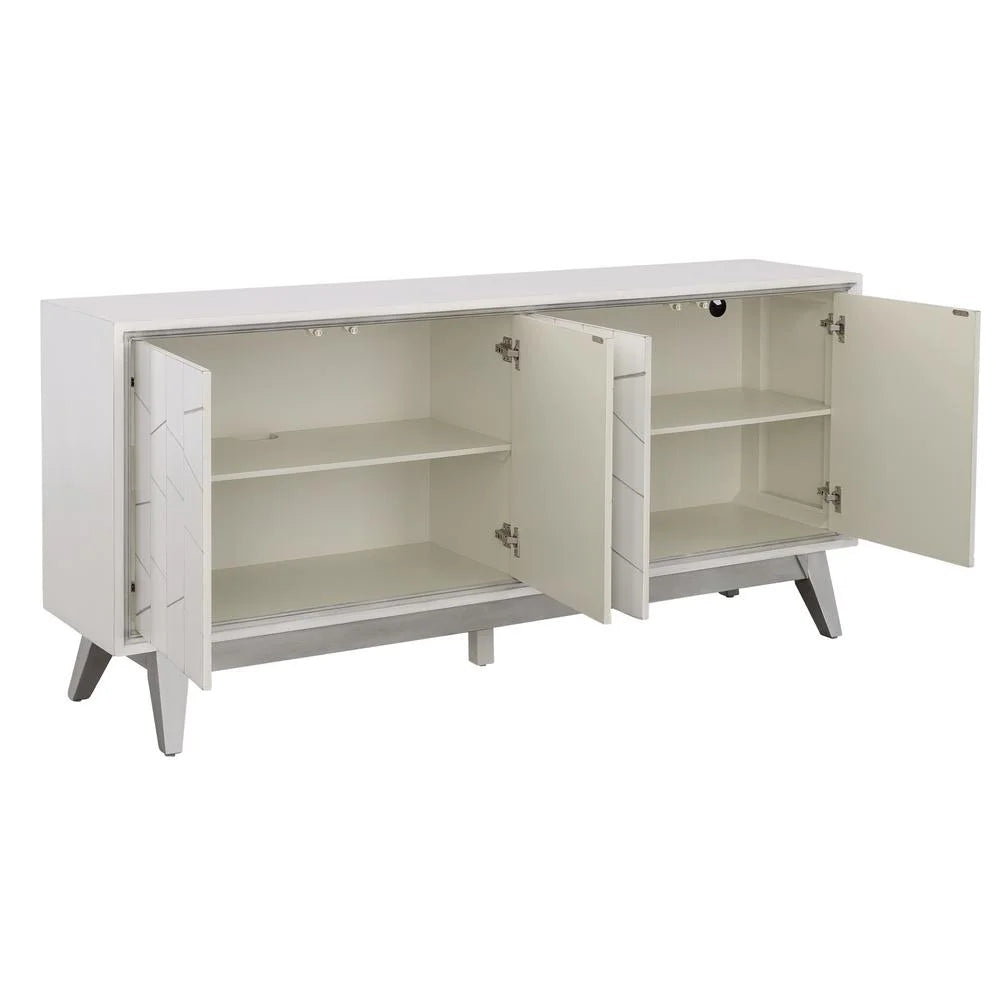 4-Door Wood Credenza in White and Silver W150202