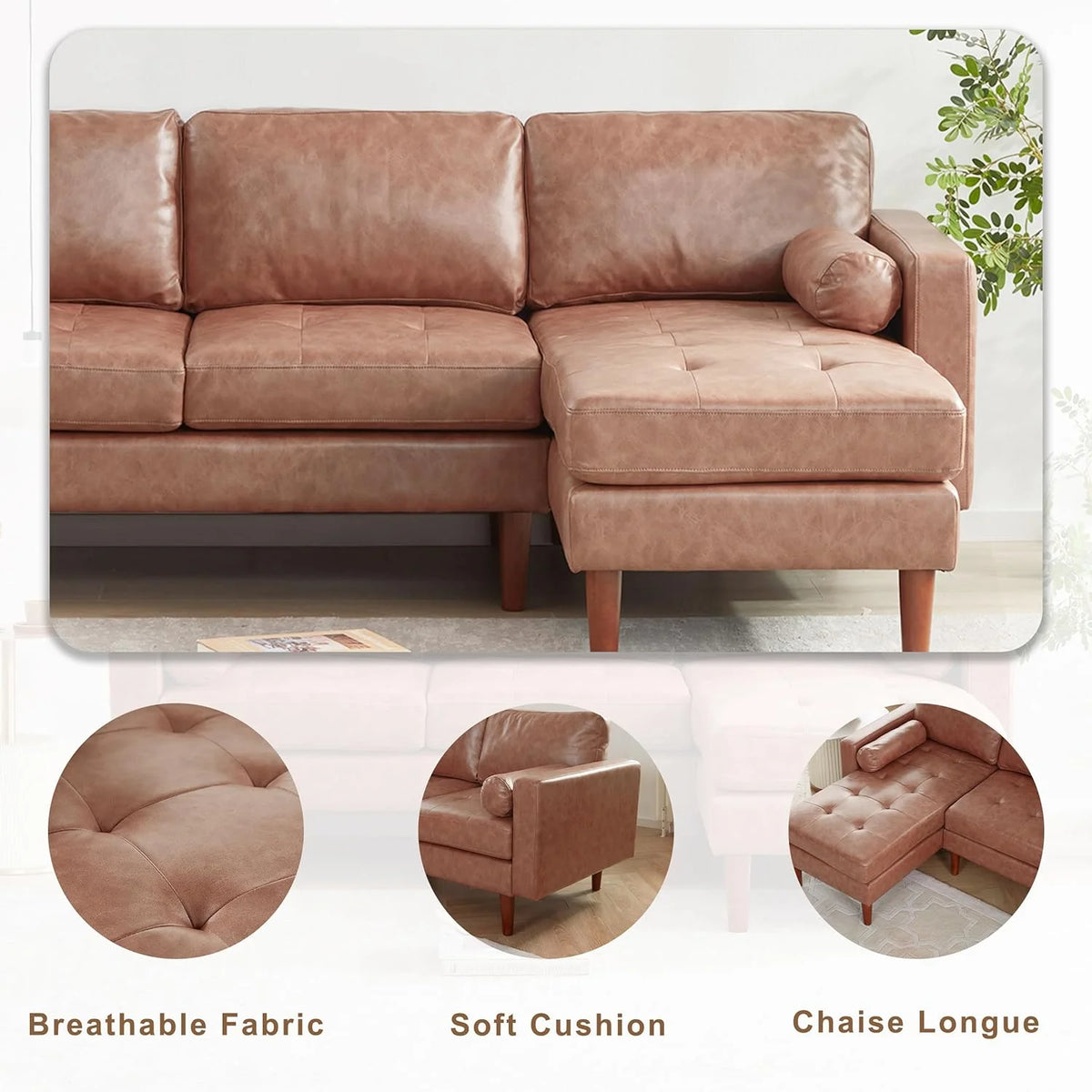 Brown L Shaped Sectional Sofa with Reversible Chaise K192581