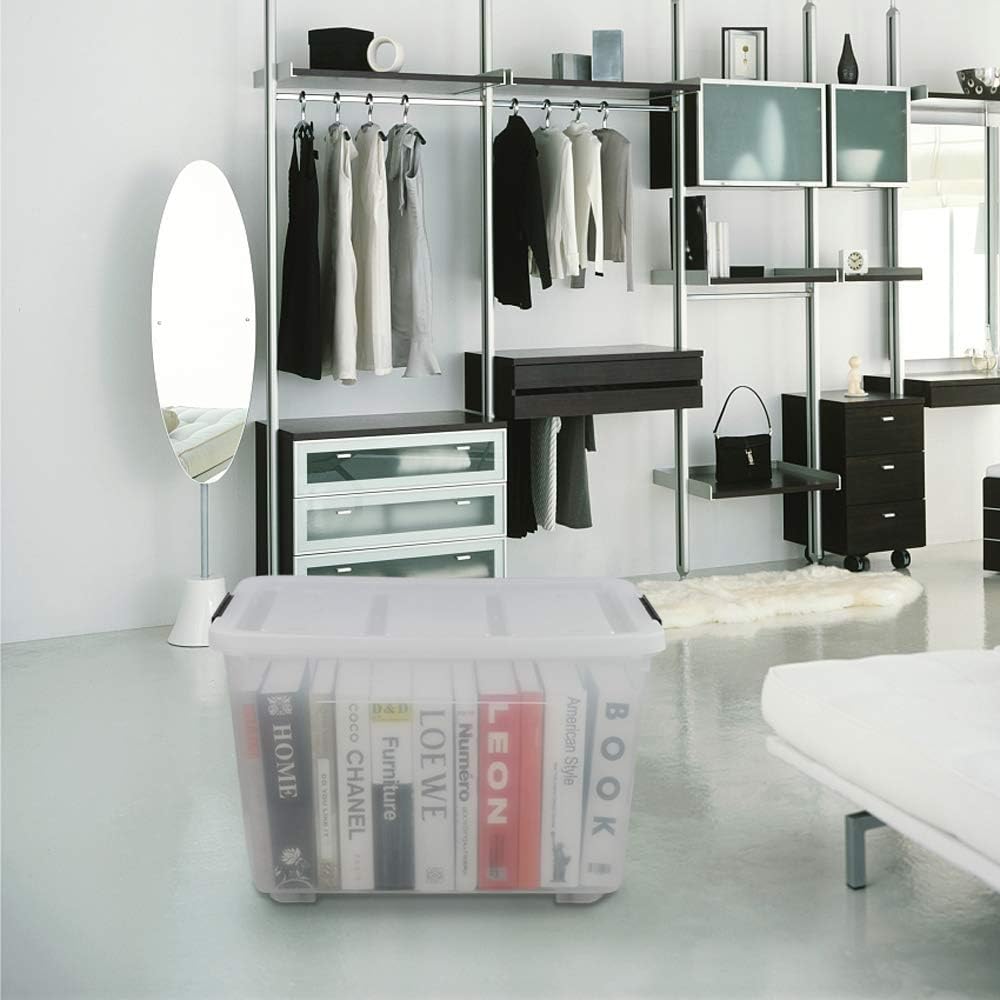 Clear Plastic Storage Box with Wheels, Set of 4 Q286