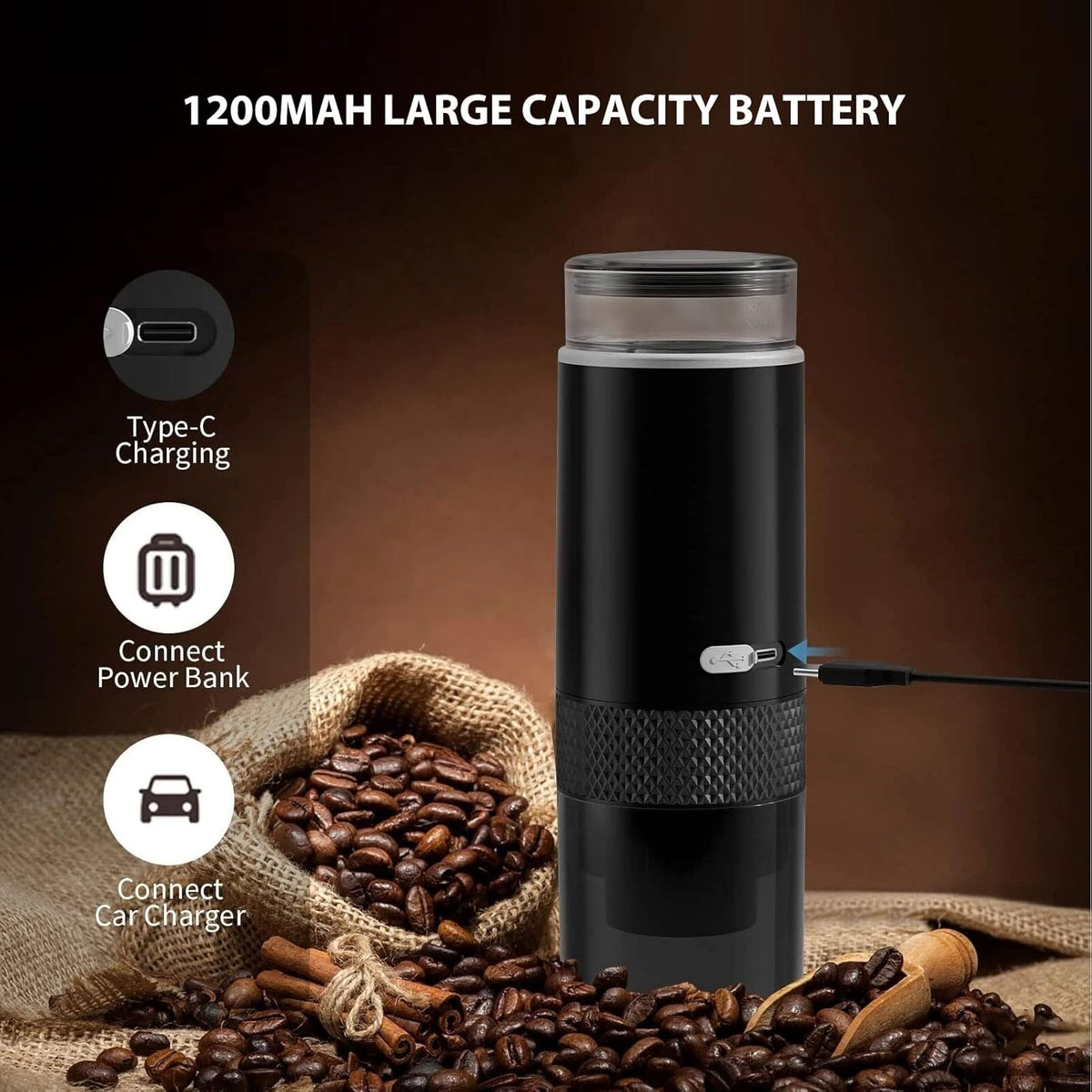 Portable Espresso Machine, Travel Coffee Maker Compatible with K Cup Capsules & Ground Coffee, 1200mah Battery, Handheld Single Serve Coffee Machine W847526