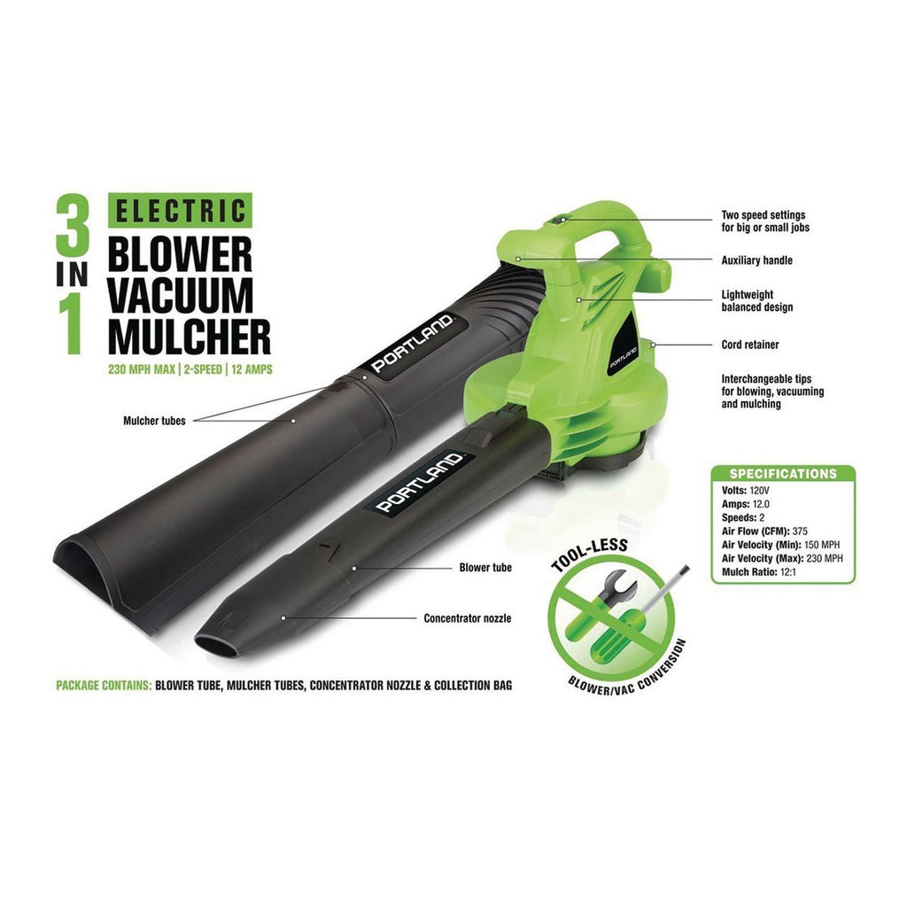 12 Amp 3-in-1 Electric Blower Vacuum Mulcher L76551