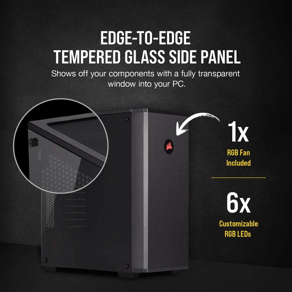 Black Tempered Glass Mid-Tower ATX Gaming Case J101273