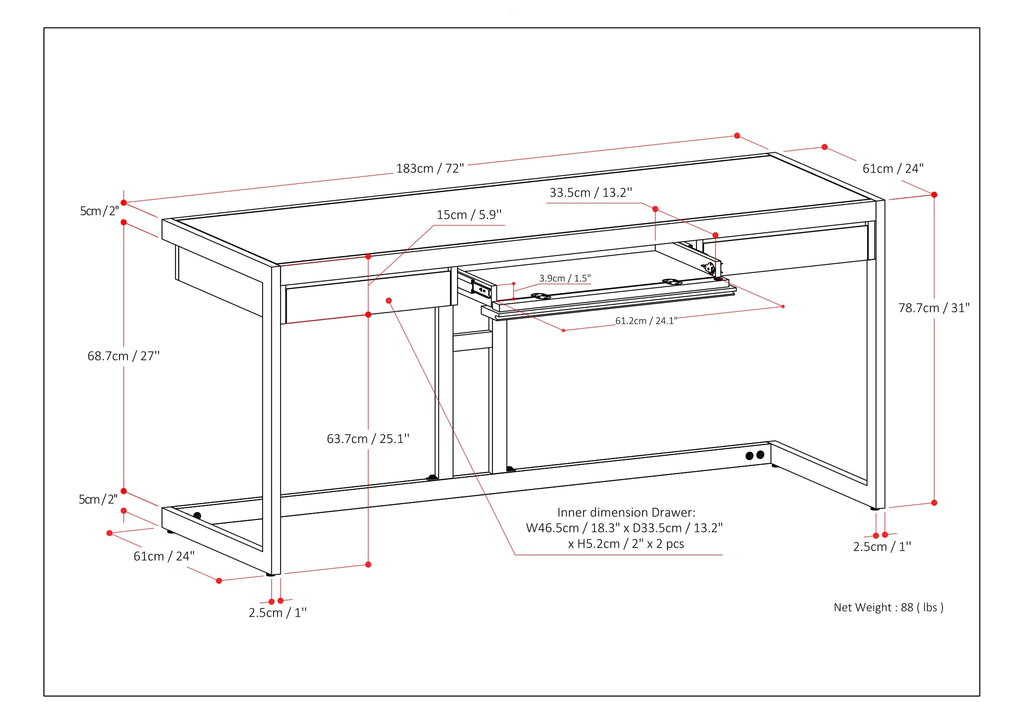 72 inch Wide Solid Acacia Wood Desk L1571