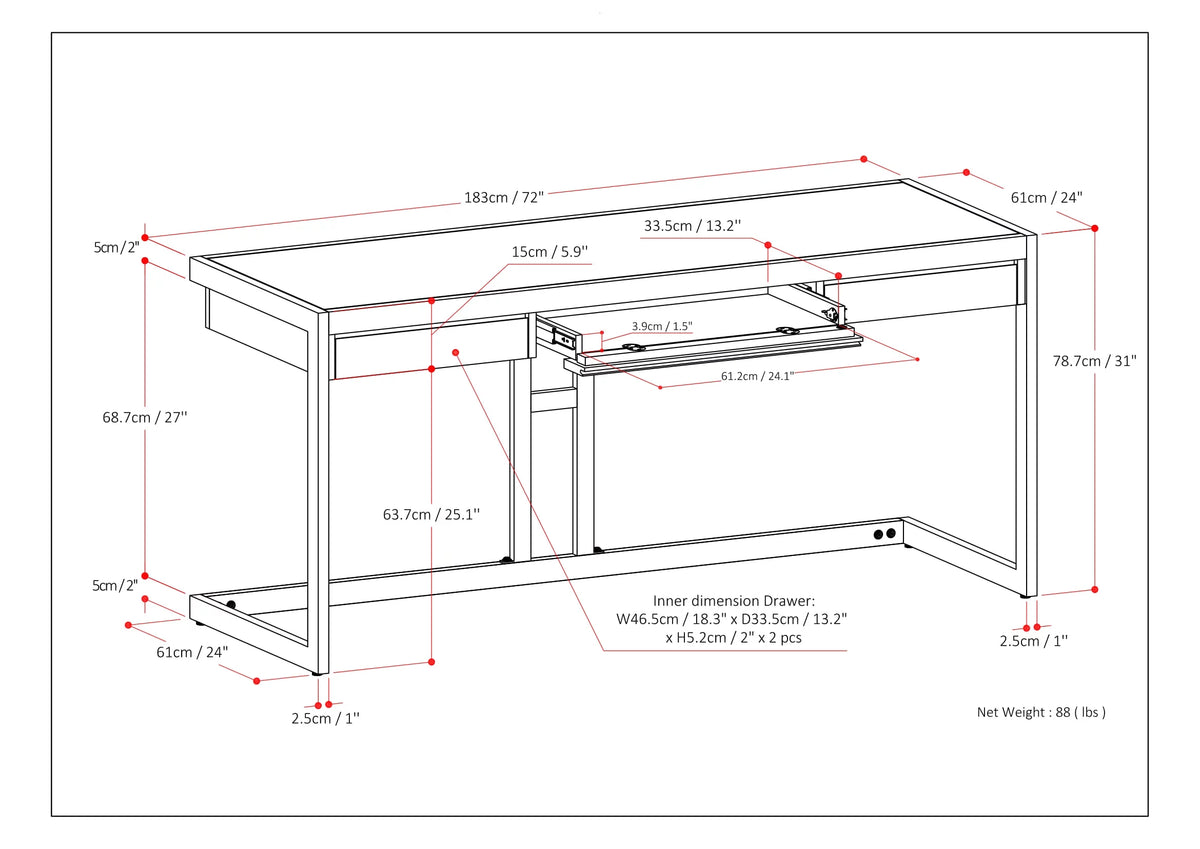 72 inch Wide Solid Acacia Wood Desk L1571