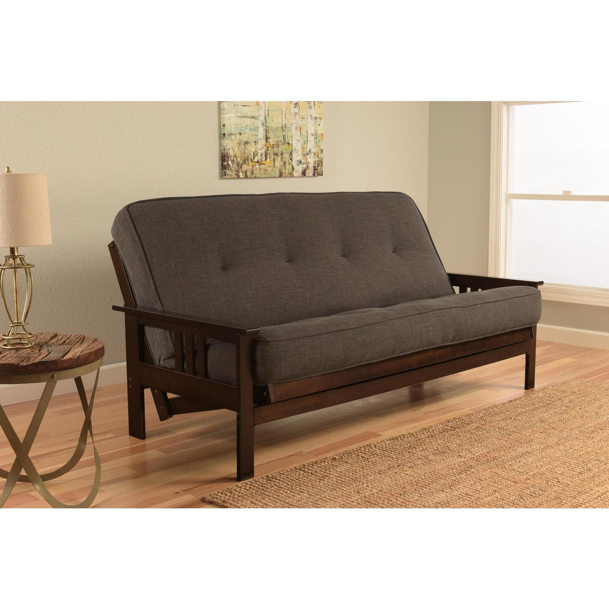 Retro Revival Futon Frame with Linen Charcoal Mattress K5733