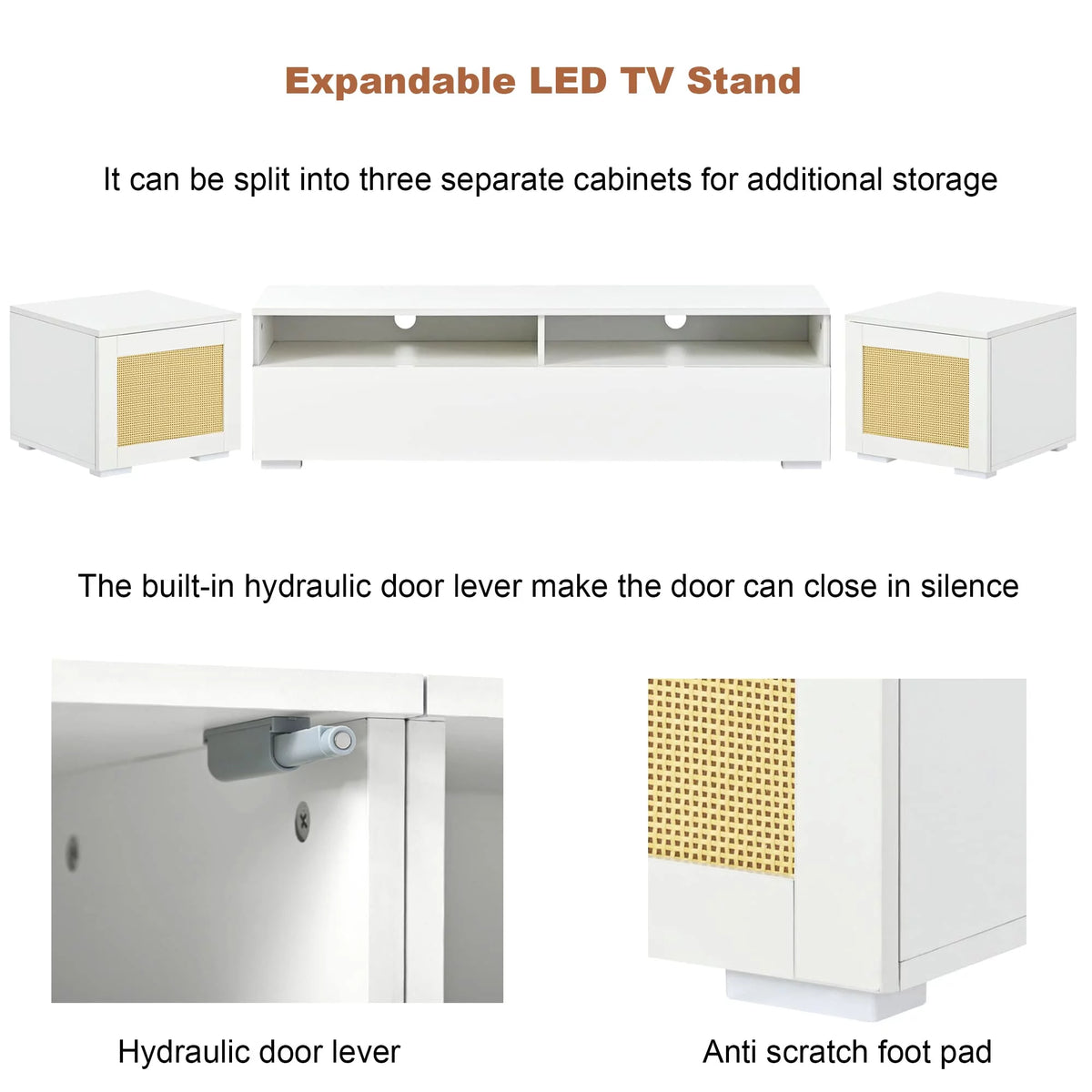 White 90 Inch TV Stand with LED Lights Y58172