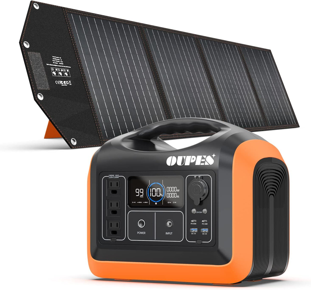 Solar Generator 1100W with 2pcs Foldable Solar Panel 100W, 3x 110V AC Outlets V69295