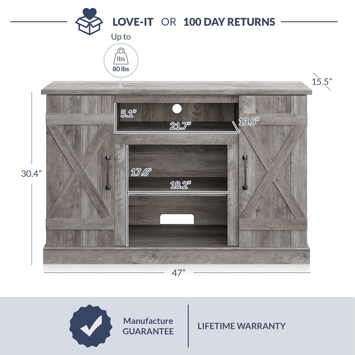 Gray Wash TV Stand Media Entertainment Center I386322