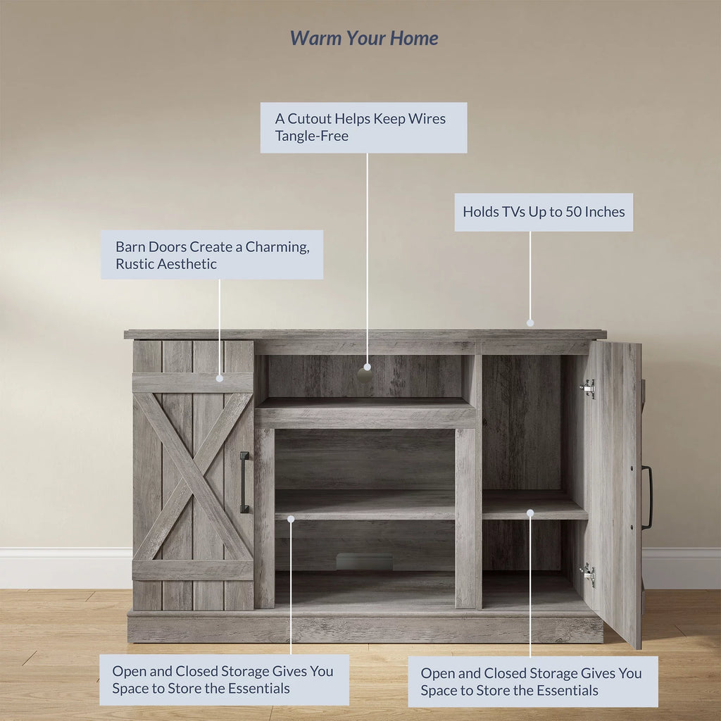 Gray Wash TV Stand Media Entertainment Center I386322