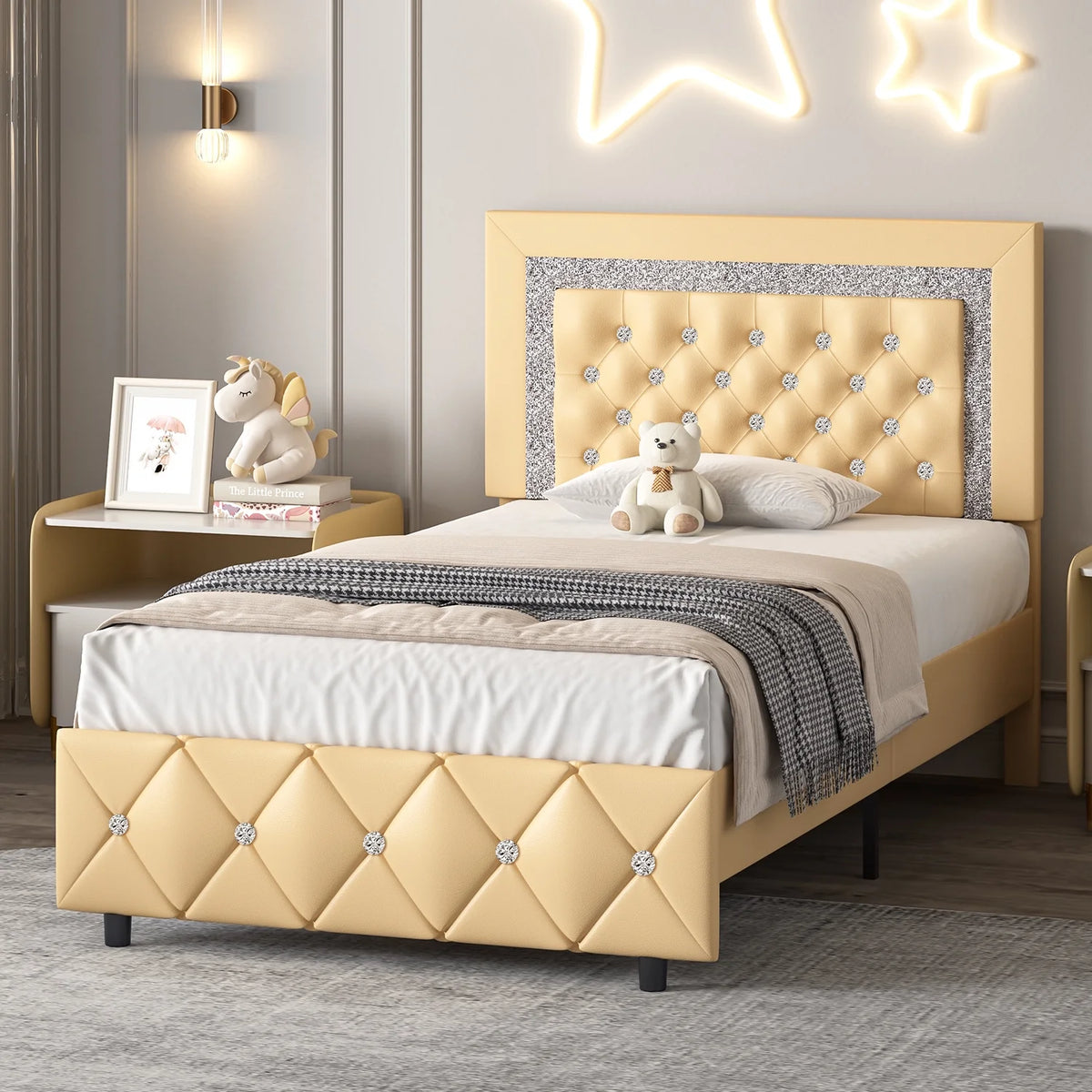 Black Twin Size Upholstered Platform Bed Frame with Headboard K1956