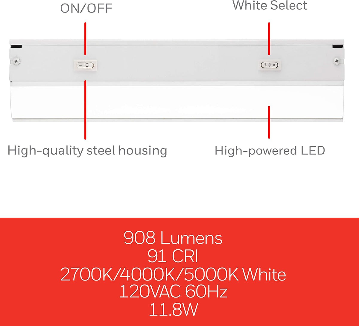 24in. Direct Wire LED Light Fixture, Selectable White, Selectable Brightness L315598