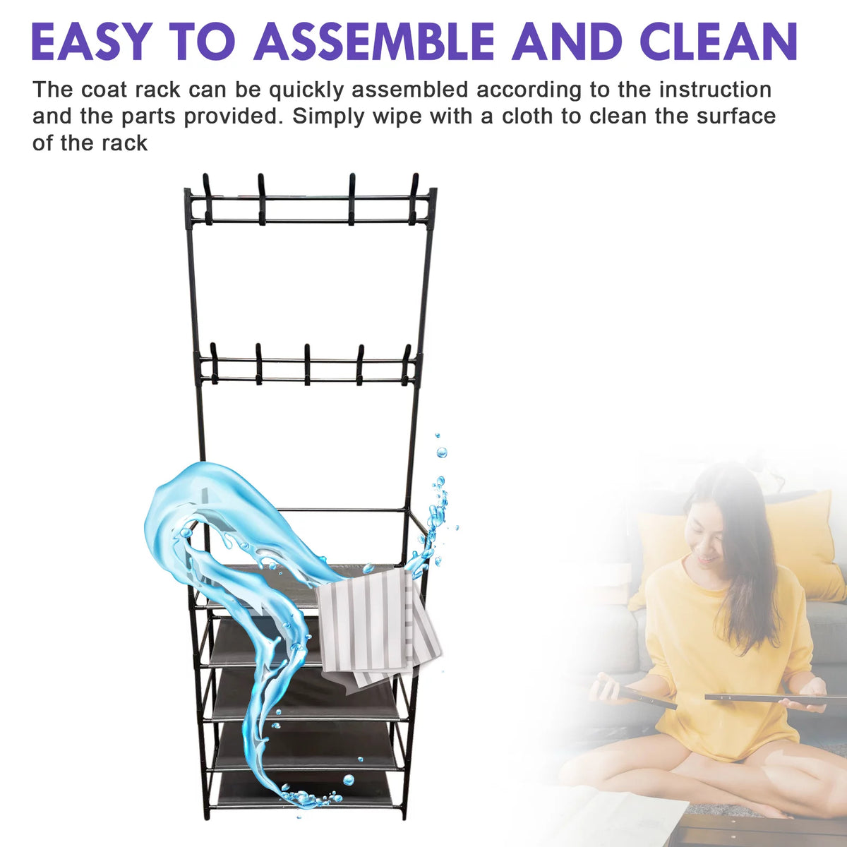 Coat Rack Stand with 5 Shelves Storage Black K75126