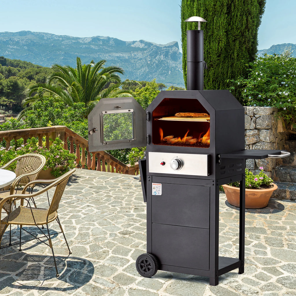 12 Propane Gas Pizza Oven with 2 Foldable Shelves and Wheels M2541