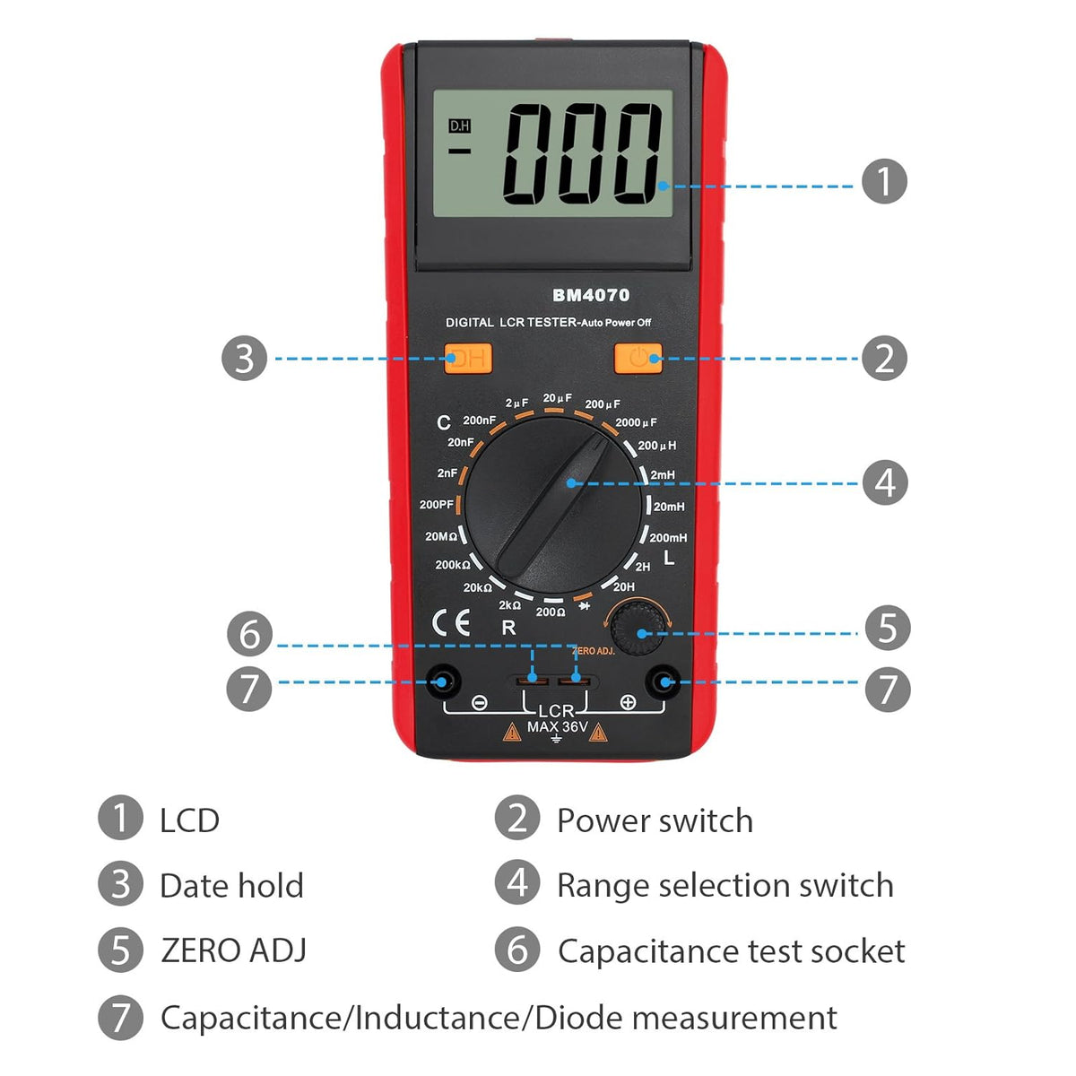 LCR Meter Capacitance Inductance Resistance Tester with Overrange Display P5576