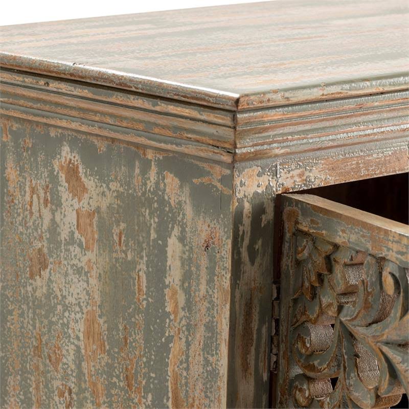 Mango Wood Carved 2 Door Cabinet W3684