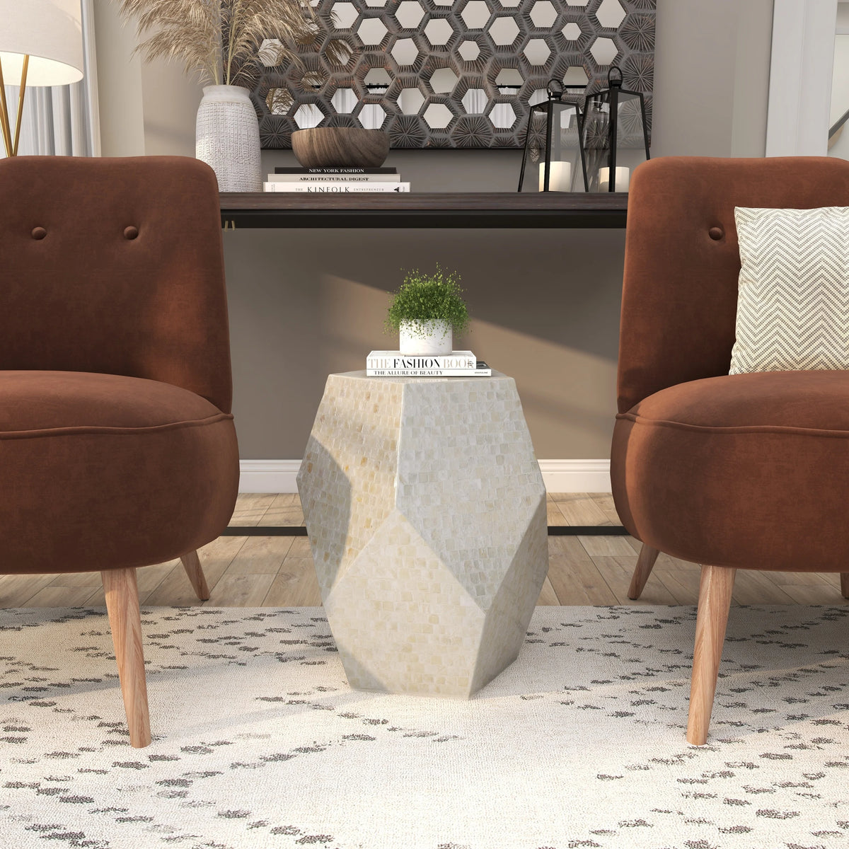 Cream Mother of Pearl Handmade Accent Table S2811