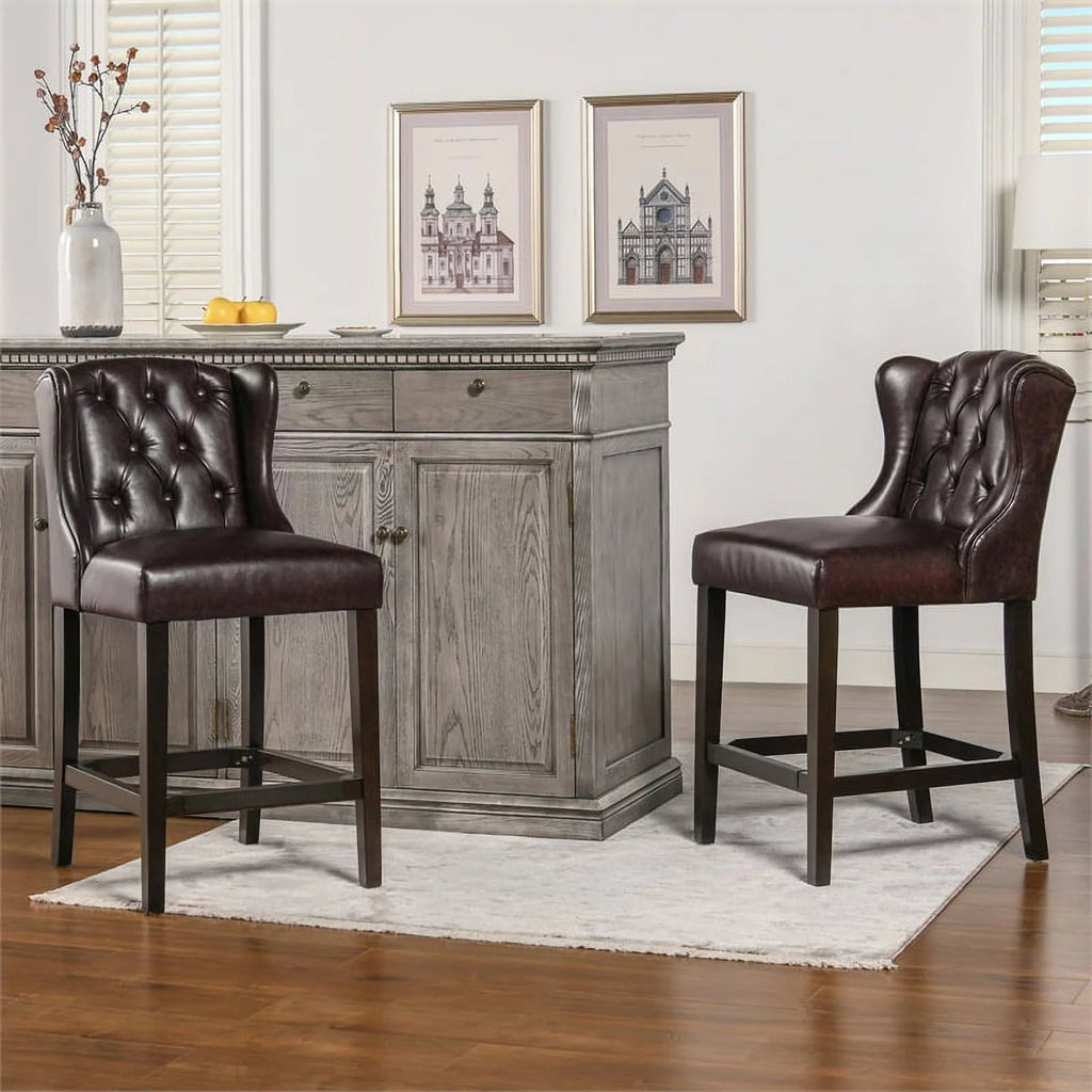26" Tufted Faux Leather Bar Stool Set of 3 X838