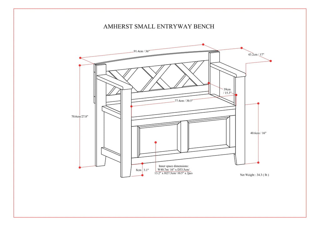 White Solid Wood 36 Inch Storage Bench N365586